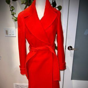 STUNNING New Karen Millen Red Virgin Wool Coat. 2 Pockets, Tie, Investment!